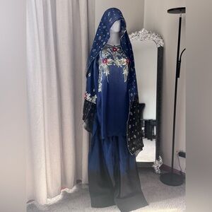 Embroidered pure silk Blue and Black Traditional Outfit